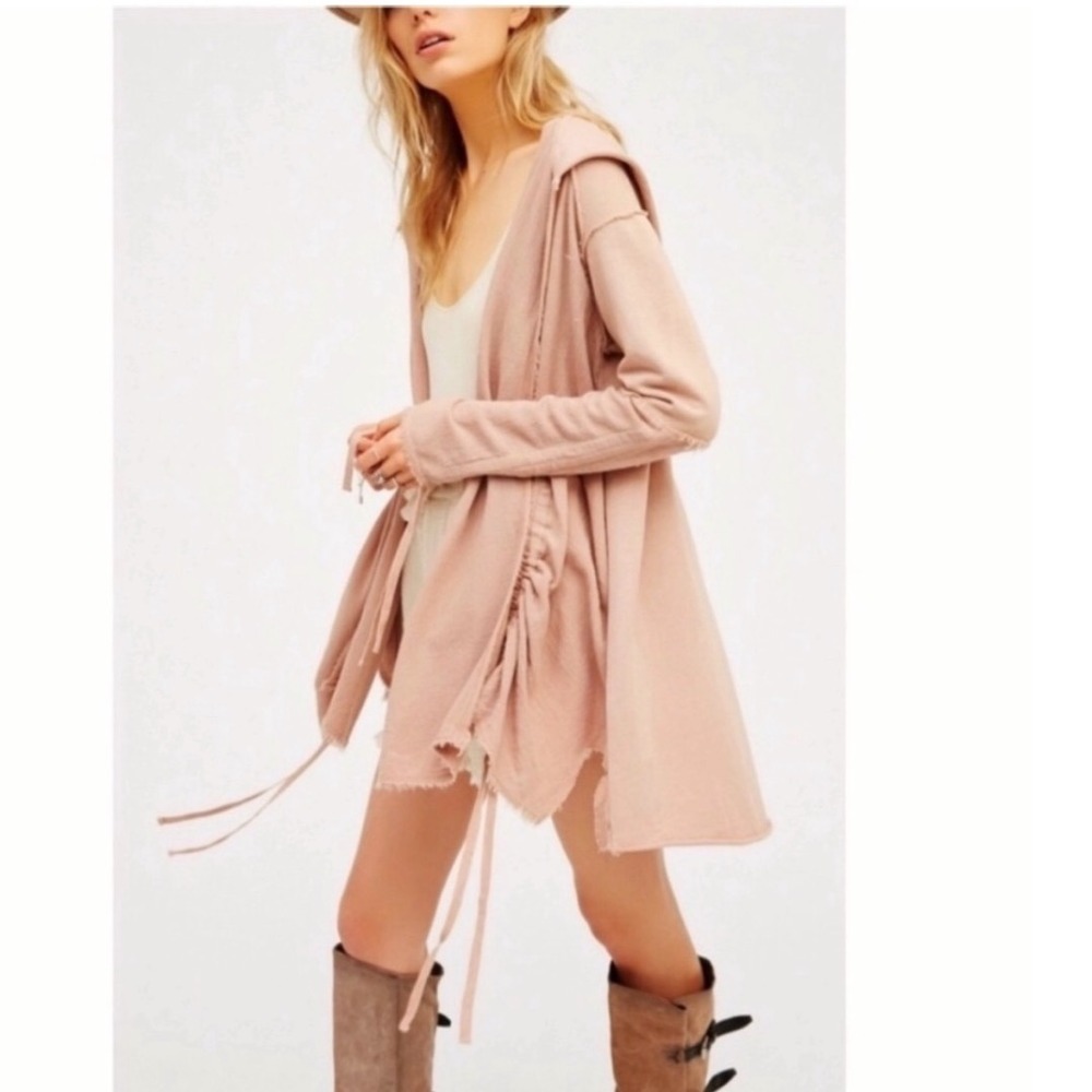 FREE PEOPLE Get Yer Gauze Hooded Cardigan Sweater Cotton Size XS
